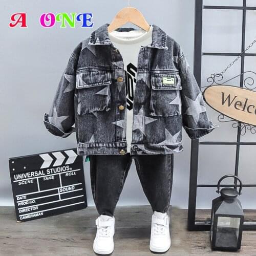 Spring autumn boys jackets kids coats children Denim jacket casual Five-pointed star Black denim coats clothes 2T to 8Yrs