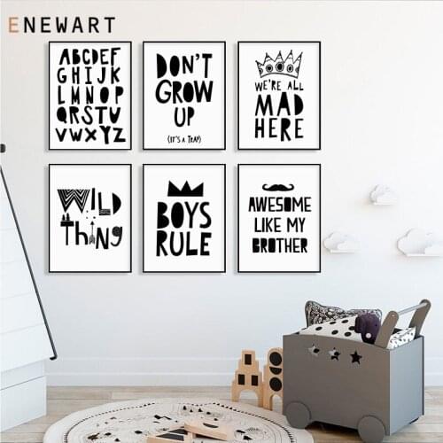 Children Poster Black White Nursery Posters Wall Art Canvas Print Painting Decorative Picture Nordic Kid Boy Room Decoration