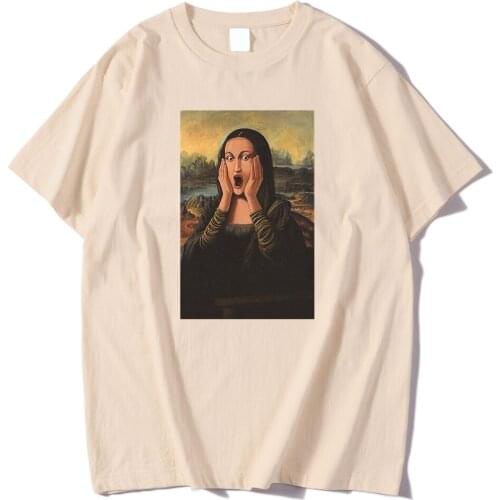 Spring summer Men Tee shirts short sleeve Comfortable tops mona lisa scream printing T-shirts oversized ocrewneck Mens Tshirt