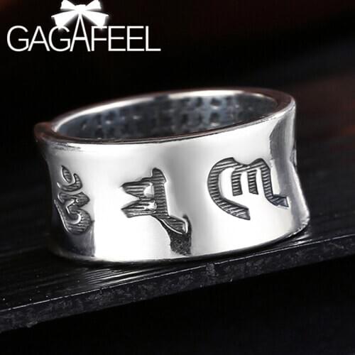 GAGAFEEL Vintage 999 Thai Pure Silver Rings for Men Women Fashion Open Jewelry Six Words Of Mantra Ring Engagement Jewelry