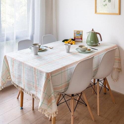 Geometric Table Cloth for Wedding Party Hotel Event Plaid Tablecloth Rectangular Table Cover Waterproof Table Covers with Tassel