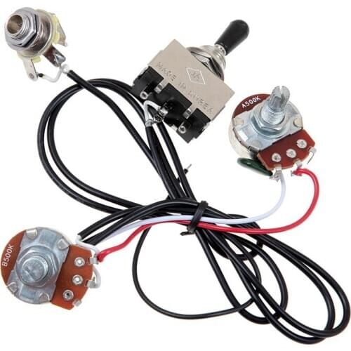 Guitar Wiring Harness Prewired Two Pickup 500K Pots 3-Way Toggle Switch Silver