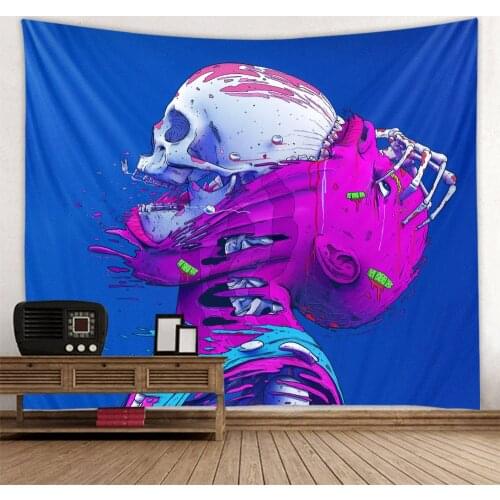 Skull deformed polyester printed tapestry background decorative fabric factory direct sales can be customized