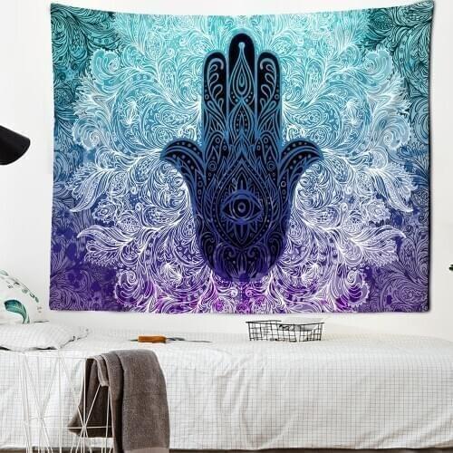 Indian Palm eyes Statue Meditation 7 Chakra Tapestry Wall Hanging Mandala Tapestries Wall Cloth Psychedelic Boho Decor