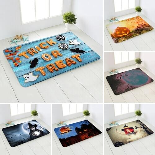 Halloween Pumpkin Witch Flannel Digital Printing Mat Household Bedroom Living Room Kitchen Door Mat kitchen carpet