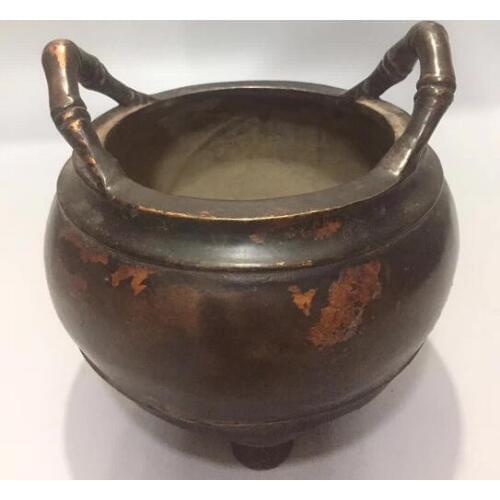 Chinese Pure Copper Hand-carved Buddhist Articles Three Foot Double Ear Incense Burner Censer Fortune Fengshui Decorative Gift