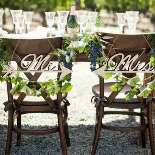 2pc Mr & Mrs Arrow Signs Wedding Party Chair Decoration Photography Prop Rustic Wood Wedding Sign Decorations Bride To Be Favors