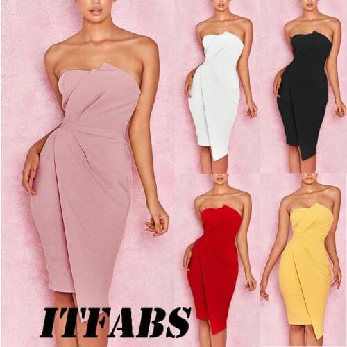 Summer Women Strapless Bandage Bodycon Evening Party Beach Mini Dress Sexy Strapless Pencil Sundress