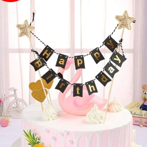 Mini Happy Birthday Banner Star Cake Topper Party Dessert Table Cake Decoration Supplies Handmade Bunting Garland Pennant Flags