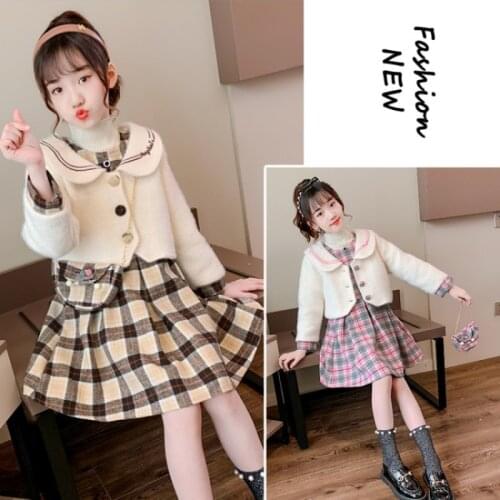 Fashion Fur Coat Baby Children Clothes Spring Girls Dresses Suit Winter Jacket Warm Cotton Kids Toddler Outwear High Quality