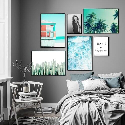 Sea Beach Palm Tree Landscape Cactus Wall Art Canvas Painting Nordic Posters And Prints Decoration Picture For Living Room Decor