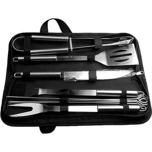 10pcs Stainless Steel BBQ Set Barbecue Grilling Tools Set BBQ Utensil Accessories Outdoor Cooking Tools Kit with Carry Bag
