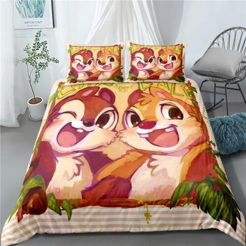 Disney Chip and Dale Chipmunk Bedding Sets Cartoon Duvet Cover Pillowcase Bedclothes Girls Boys Kids Birthday Gifts Decor Home