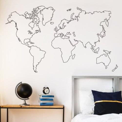 Pure Black World Map Wall Sticker Minimalist Seven Continents Land Plate Wallpaper for Bedroom TV Background Wall Mura