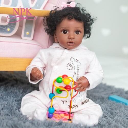NPK 43CM Premie Size Reborn Baby Doll Layla in Dark Brown Skin Black Curly Hair Liflike Premie Baby High quality Doll