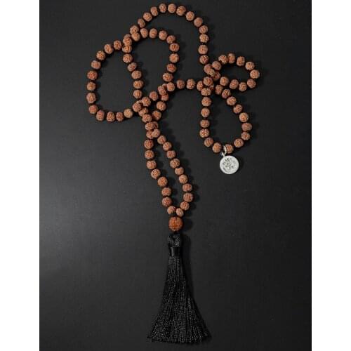 OAIITE 108 Hand Knotted Mala Bead Necklace Rudraksha Japamala Necklaces Women Men Spirtual Buddhism Jewelry Meditation Gifts