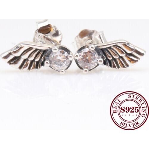 DoDoFly Original 925 Sterling Silver Angel Wing Earrings Creative Angel Wing Feather Earring For Women Gift Jewelry