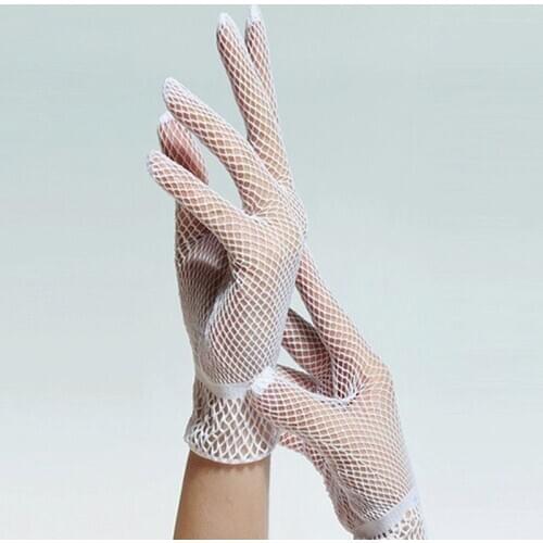 Women Bridal Sexy Hollow Out Fishnet Full Fingered Gloves Wrist Length Elastic Solid Color Sunscreen Mittens Wedding Party 2