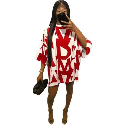 African Dresses For Women Half Sleeve O Neck Loose Robes 2021 New Fashion Print Street Style Casual Summer African T Shirt Dress