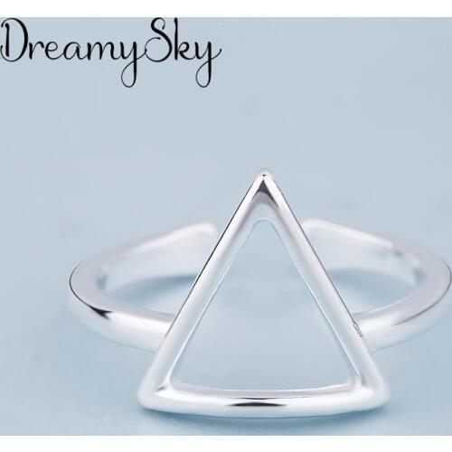 Luxury Jewelry Trendy Silver Color Triangle Antique Rings For Women Ladies Large Adjustable Size Ring Joyas De Plata