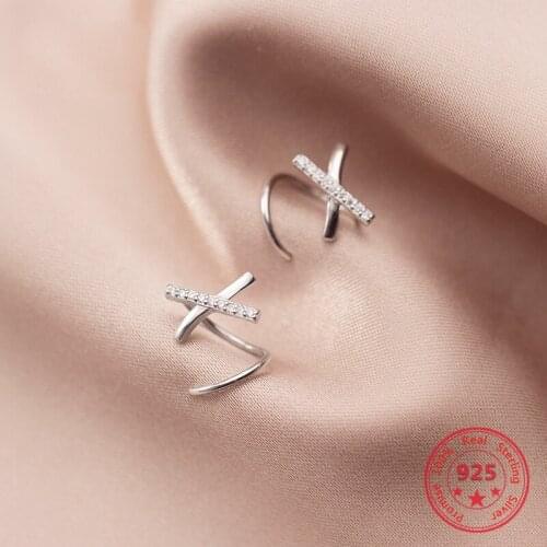 Korean 925 Sterling Silver Twined Ear-stud Inlaid Diamond Ear-hook Fresh And Simple Cross Female Earrings Give your girlfriend