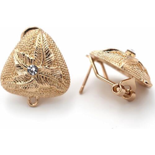 Clip Earrings Post with Loop Hanger Metal Triangle Leaf Paved Rhinestone DIY African Arab Chile Earrings Making Findings 20x22mm
