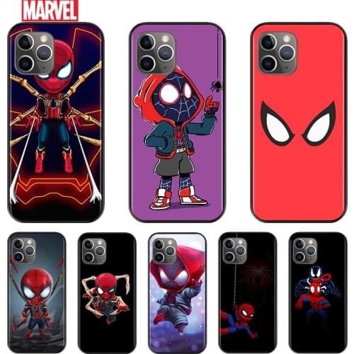 Marvel Anime Spiderman For Apple iPhone 12 11 XS Pro Max Mini XR X 8 7 6 6S Plus 5 SE 2020 Silicone Black Cover Phone Soft Case
