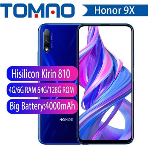 Honor 9X Smartphone Honor 9X 4000mAh Battery 7nm Kirin 810 48MP Auto pop up caemra Google Play support