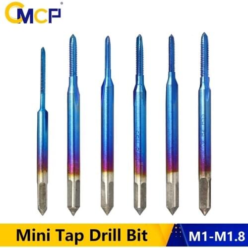CMCP 1pc Nano Blue Coated Mini Tap Drill Bit M1 M1.2 M1.4 M1.6 M1.7 M1.8 Machine Thread Tap HSS 6542 Metric Screw Tap