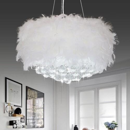 Creative feather chandelier crystal pendant restaurant bedroom girl room reading light mini feather chandelier white pink purple