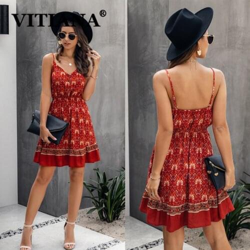 VITIANA Women Bohemian Dress For Womens Summer 2020 Female Sleeveless Backless Sexy Beach Dresses Woman Print Party Vestidos