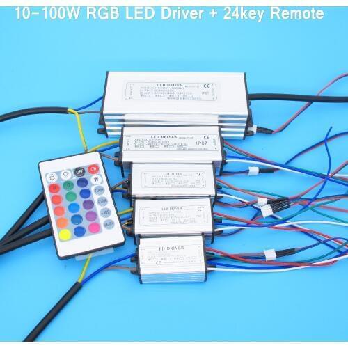 Waterproof 10W 20W 30W 50W 100W RGB LED Driver for RGB LED Chip COB SMD LED Beads with 24 Key Remote For Floodlight Spotlight
