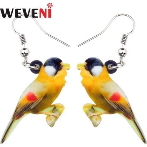 WEVENI Acrylic Lovely Silver-eared Mesia Bird Earrings New Dangle Drop Fashion Animal Jewelry For Women Girls Bijoux Female Gift