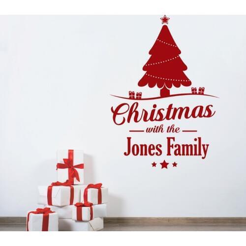 YOYOYU Art Festival Christmas with Personalised Family Name Merry Christmas Decoration Tree Wall Sticker Vinyl Wallpaper GY63