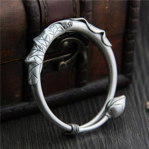 C&R Real 990 Sterling Silver bangles for women bracelets Matte lotus leaf bracelet ladies vintage Fine Jewelry Adjustable