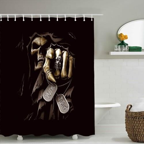 Horror Skull Halloween Printed Shower Curtain Waterproof Perforated-Free Bathroom Curtain Curtain