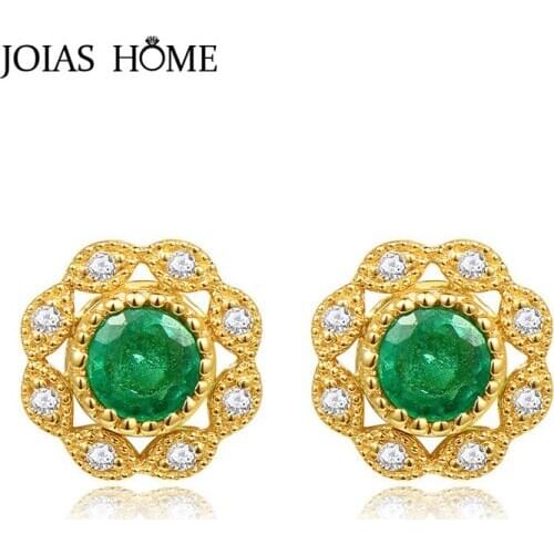 JoiasHome 925 sterling silver earrings noble emerald with colored treasure flowers ladies earrings engagement wedding gift
