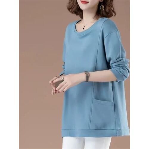 Womens Hoodies O Neck Loose Long-sleeved Sweatshirt Casual Hoodie Pullovers Spring Autumn Femlae Cotton Tops Plus Szie 4XL Q49