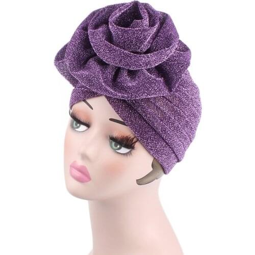 Women Bright Muslim Turban Hijabs Big Flower Elastic Cloth Head Wrap Ladies Wedding Party Hair Accessories Fashion Headwear
