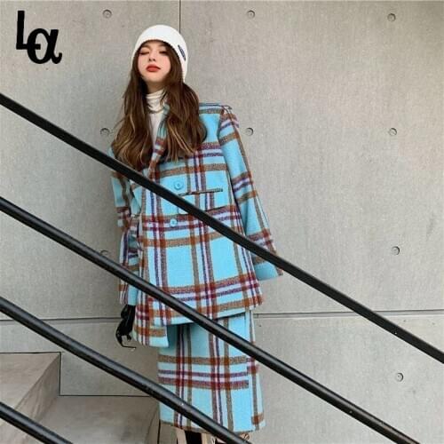 Luck A Winter Suit Womens Fashion 2021 New Style Plaid Woolen Suit Jacket Temperament Skirt Autumn and Winter Two-piece Suit