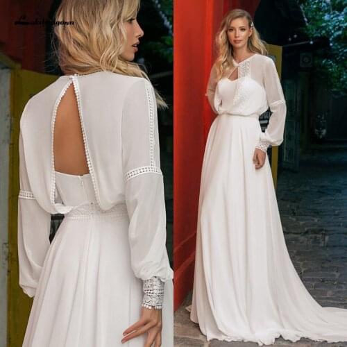 Sukienka Boho Bridal Robe Line Wedding Dresses Beach Summer 2021 Abiti Chic Women Receipt Party Gown Puffy Long Sleeves