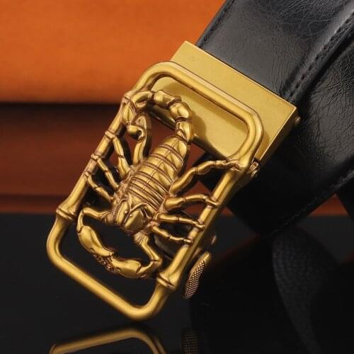 Animal Buckle Scorpion Buckle Cowhide Belt Automatic Buckle Designer Belt Men High Quality Luxury Brand Casual Cehomture Homme