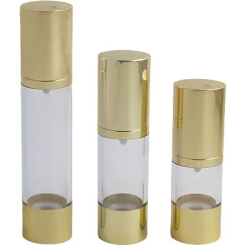 200 x 15ml 30ml 50ml Gold High-grade Refillable Bottles Portable Airless Pump Dispenser Bottle For Travel Lotion