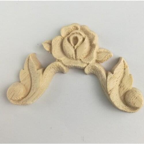1PC Woodcarving Decal Corner Applique Frame Door Decorate Wall Doors Furniture Decorative Figurines Wooden Miniatures