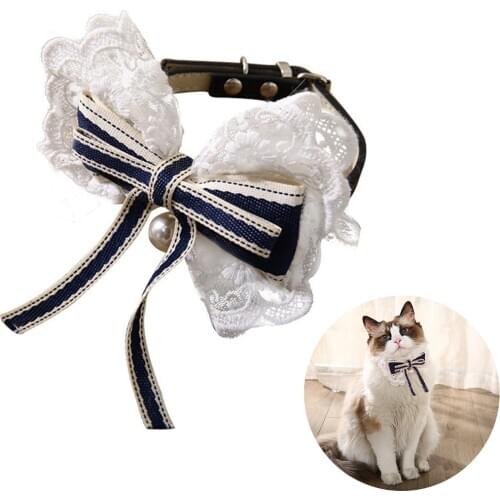 1PCS Pet Collar Lovely Lace Bowknot Adjustable Cute Pet Bowtie Puppy Collar with Pearl for Cats Dogs Pet Supplies Accessories