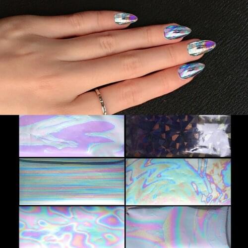 10Pcs Nail Foil Transfer Stickers Holographics Mirror Laser Effect Nail Art Decals 3D Nail Art Decoration Designs For Ongles DIY