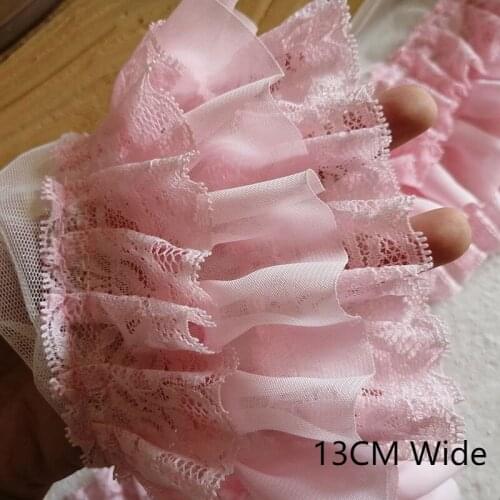 13 CM Wide Exquisite Drie Lagen Kant Roze 3D Geplooid Chiffon Stof Geborduurde Fringe Ruffle Trim Pluizige Jurk Naaien DIY lint