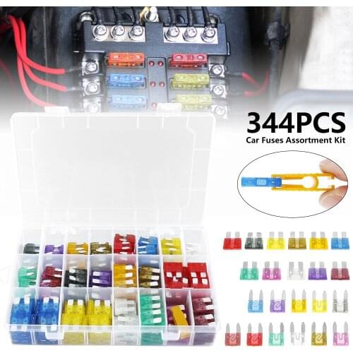 344PCS Car Fuses 2A 3A 5A 7.5A 10A 15A 20A 25A 30A 35A Amp with Box Clip Assortment Auto Blade Type Fuse Set Truck Auto Fuse Set
