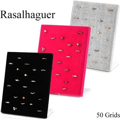 50PCS Ring Displays Stand Board Holder Storage Box Plate Organizer Rose Red Velvet display Case Jewelry