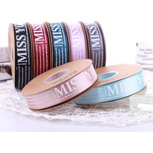 50yards /Lot 25mm Printed "MISS YOU" Polyester Stain Ribbon Romantic Gift Packaging Belt For Wedding Decorations DIY Craft